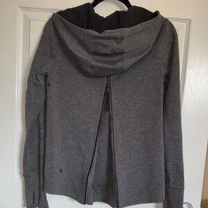 Gray Hooded Jacket with Back Zipper